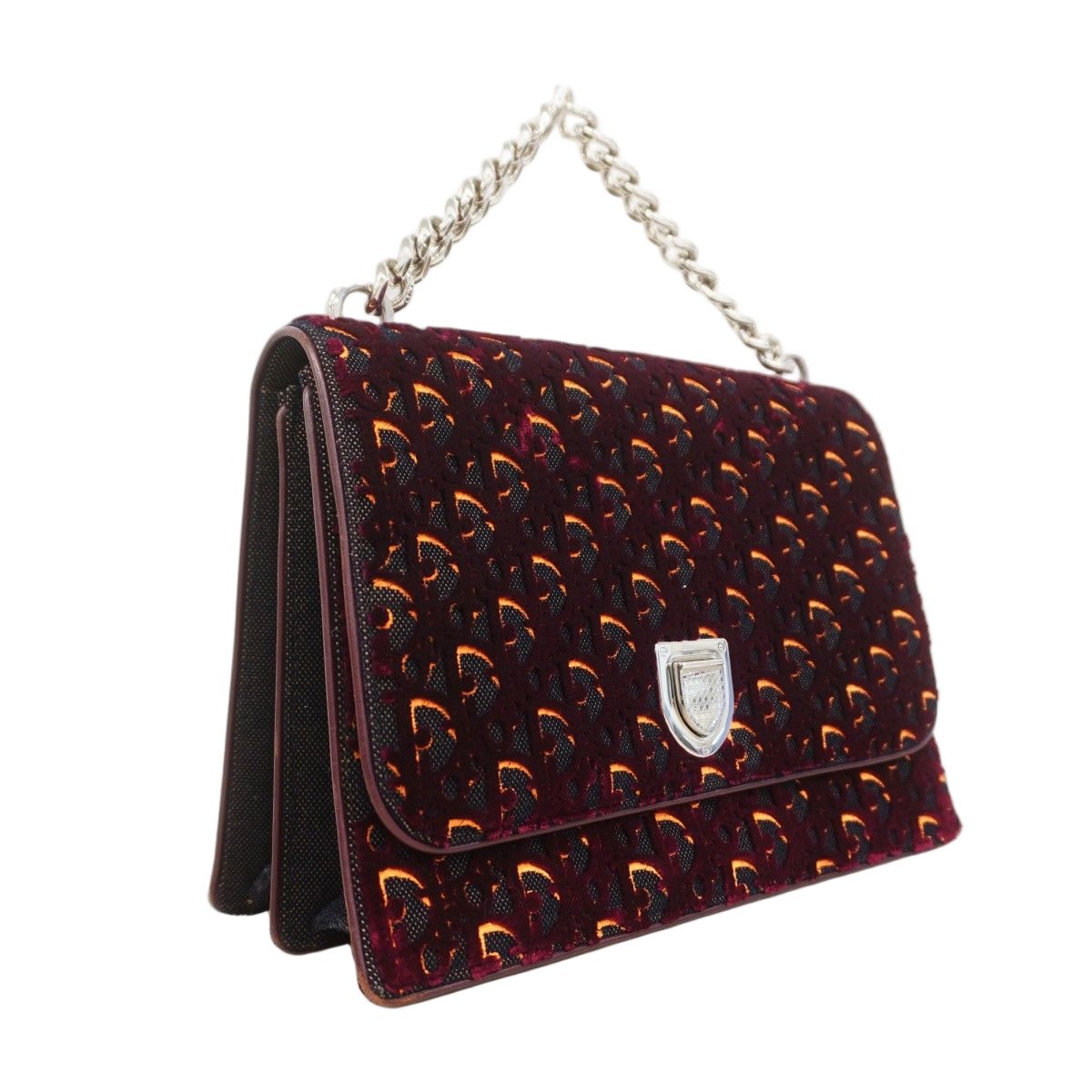 Dior Handbag Diorama Velvet Black Bordeaux Orange Silver 2-Way — view 2