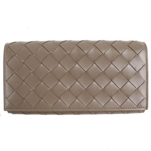 Bottega Veneta Intrecciato Flap Wallet Bifold Leather Long Brown Storage