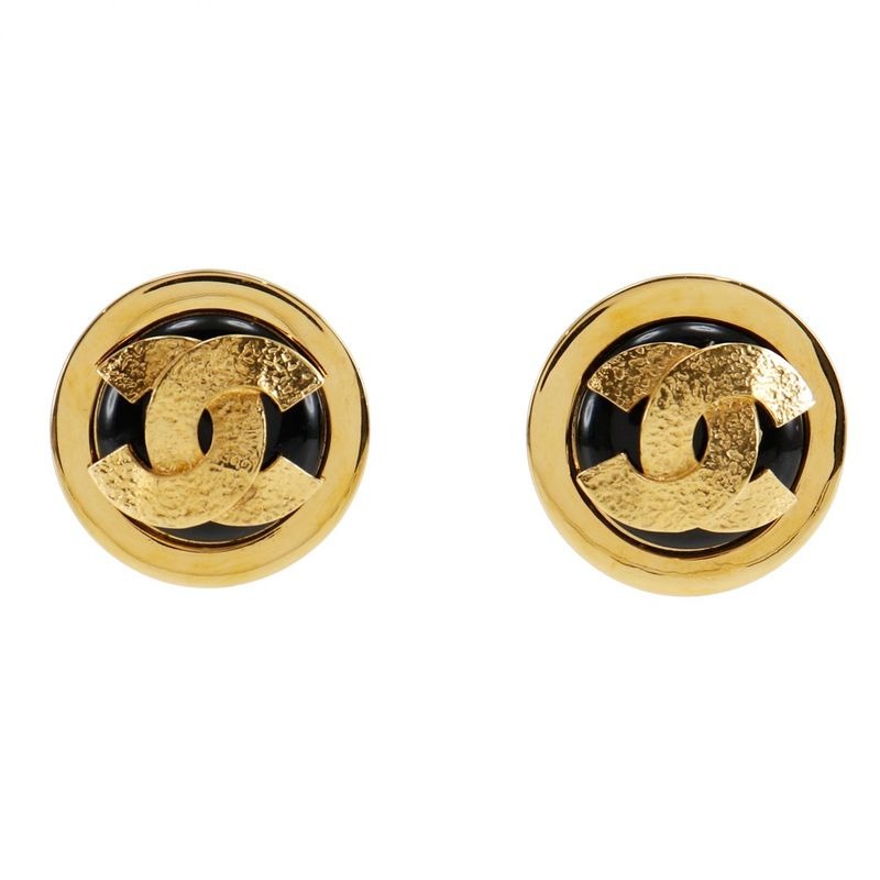 Chanel Coco Mark Gold Plated Black 49.8 g Earrings