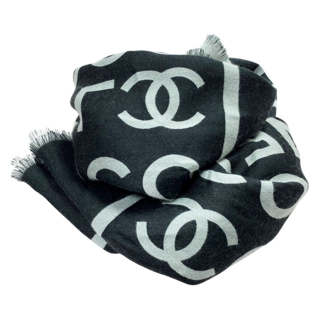 Chanel Coco Large Stole Black Gray