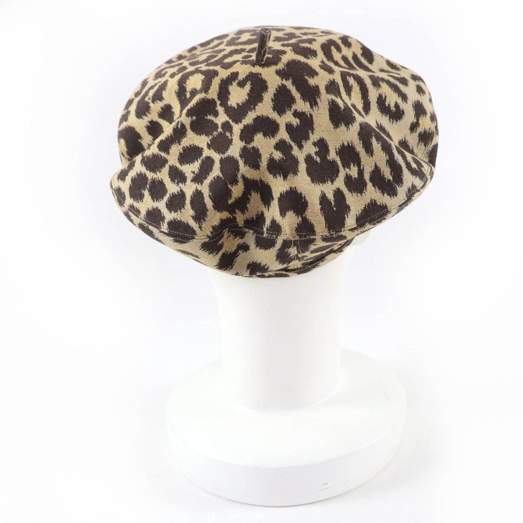 Dior Leopard Pattern Beret Hat Brown 57 — view 4
