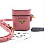 Prada Air Pods Case Triangle Logo Saffiano Leather Strap Pink Shoulder Bag