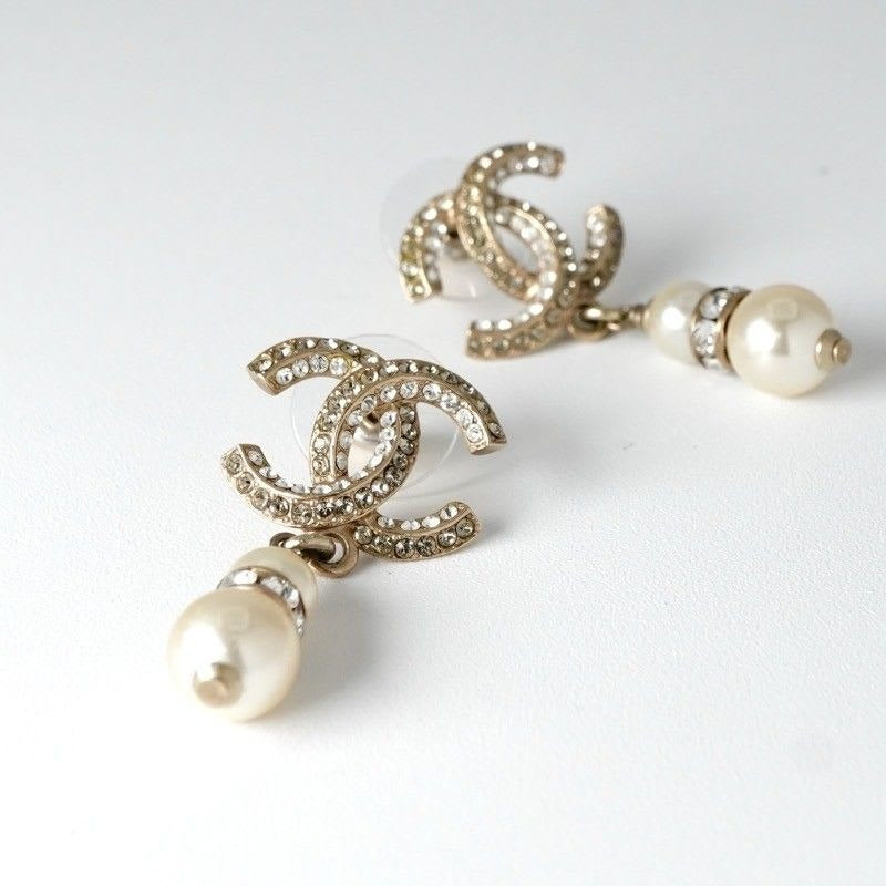 Chanel Earrings Gold Coco Mark Rhinestone — view 2