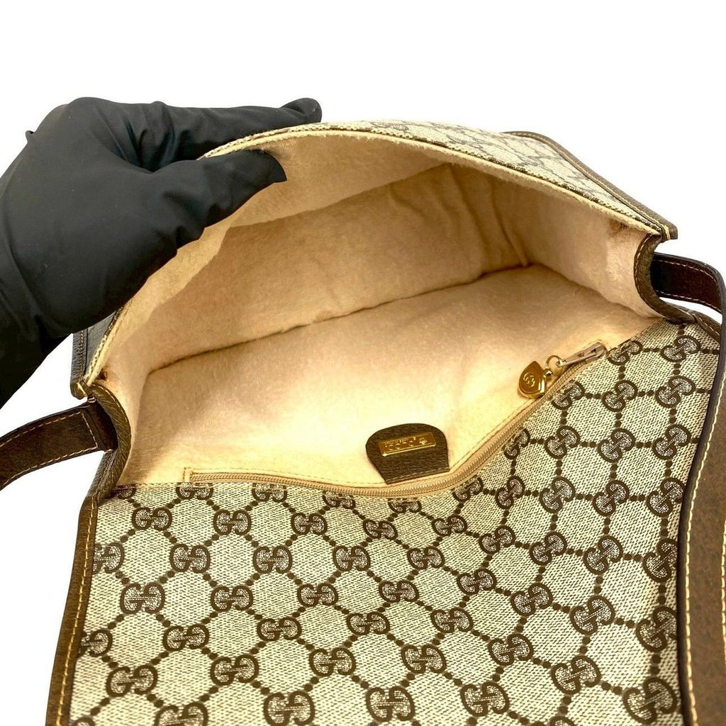 Gucci Vintage GG Logo Leather Shoulder Bag Pochette Crossbody Brown — view 9