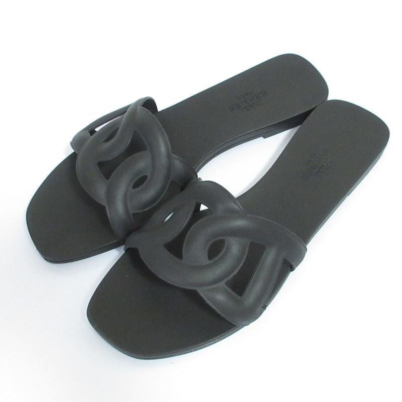 Hermes Aloha Flat Sandals Mules 35 Black