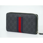 Gucci New Web Sherry Line GG Supreme Round Zipper Long Wallet Gray — view 2