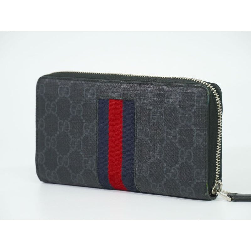 Gucci New Web Sherry Line GG Supreme Round Zipper Long Wallet Gray — view 2
