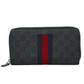 Gucci New Web Sherry Line GG Supreme Round Zipper Long Wallet Gray