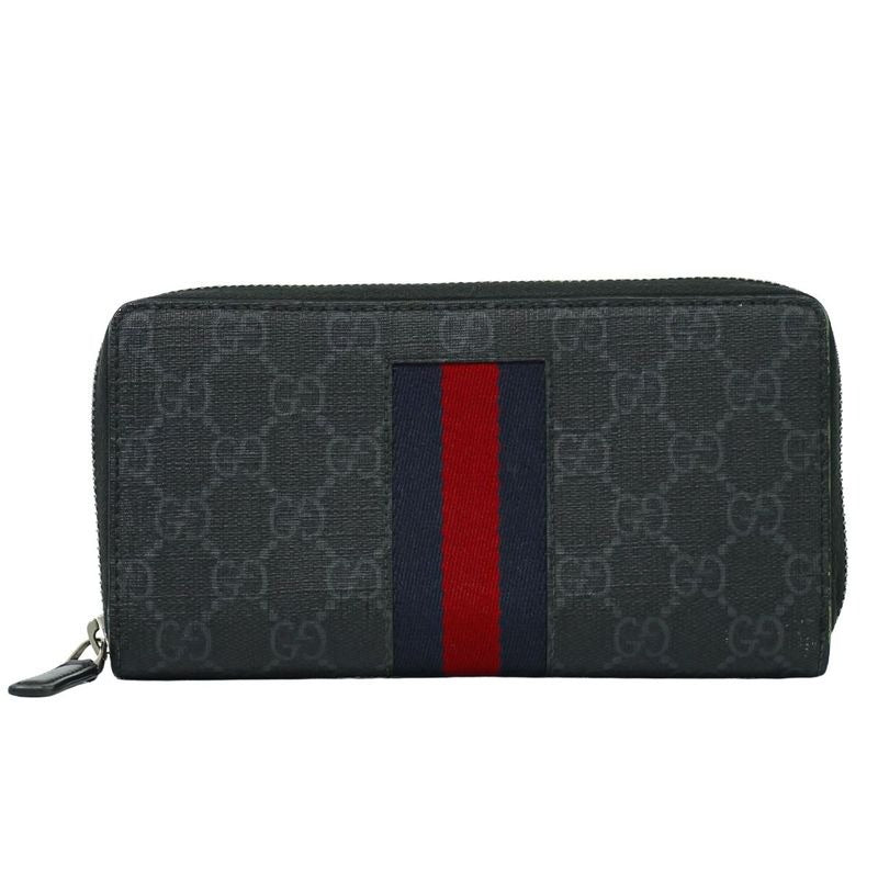 Gucci New Web Sherry Line GG Supreme Round Zipper Long Wallet Gray