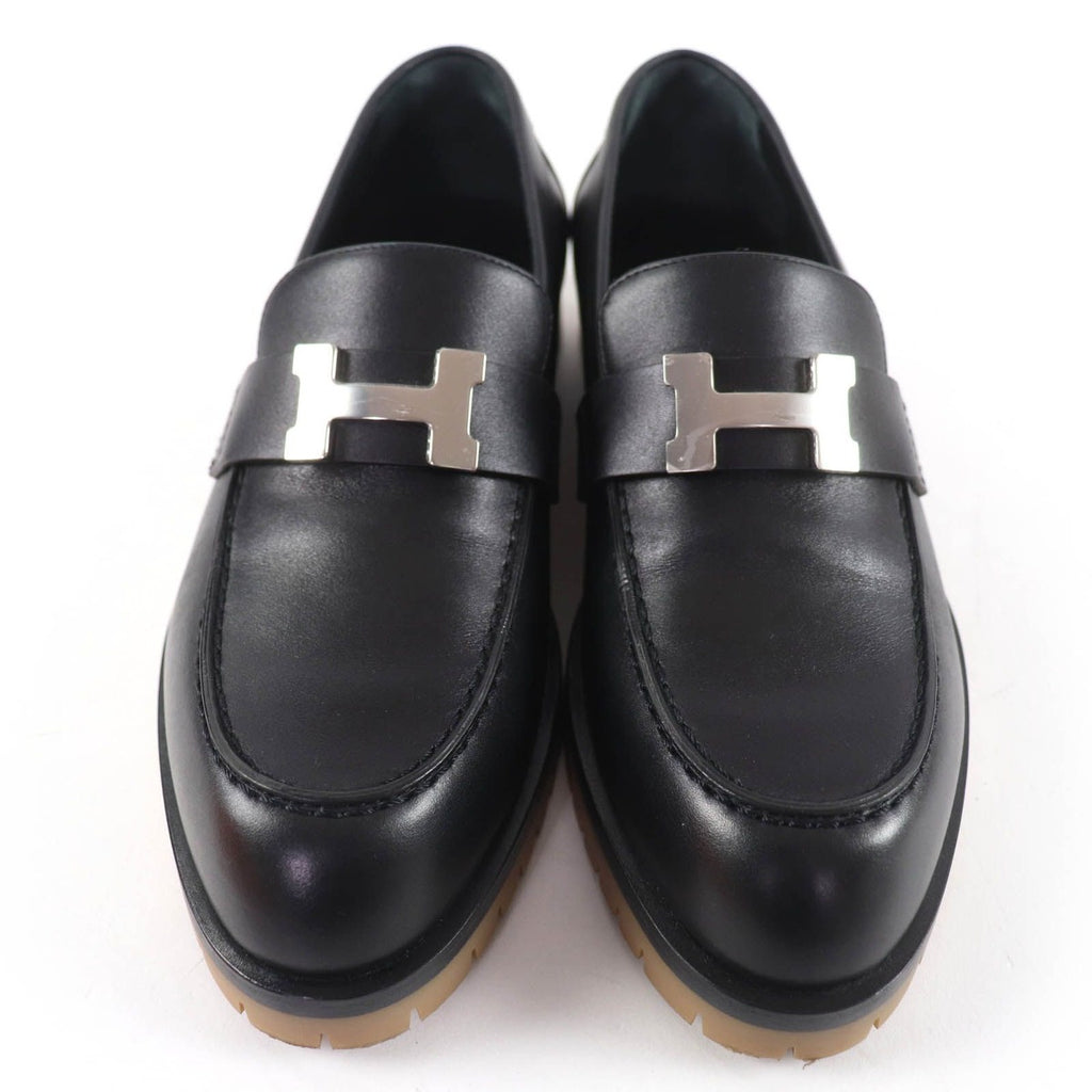 Hermes Faubourg Silver Hhardware Leather Loafers Black 36 Handbag — view 4