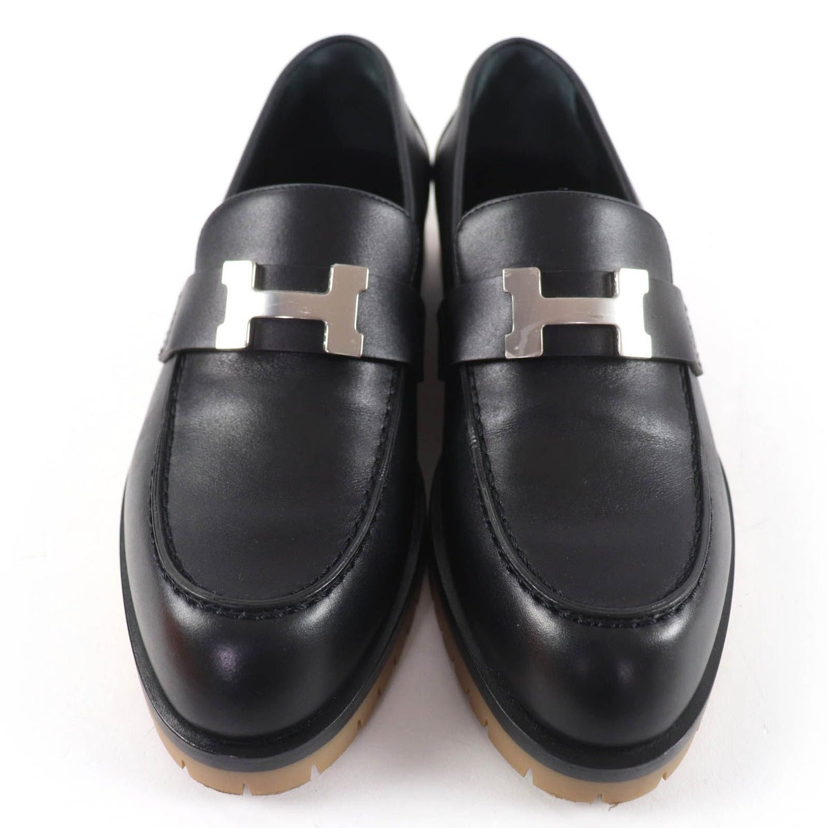 Hermes Faubourg Silver Hhardware Leather Loafers Black 36 Handbag — view 4
