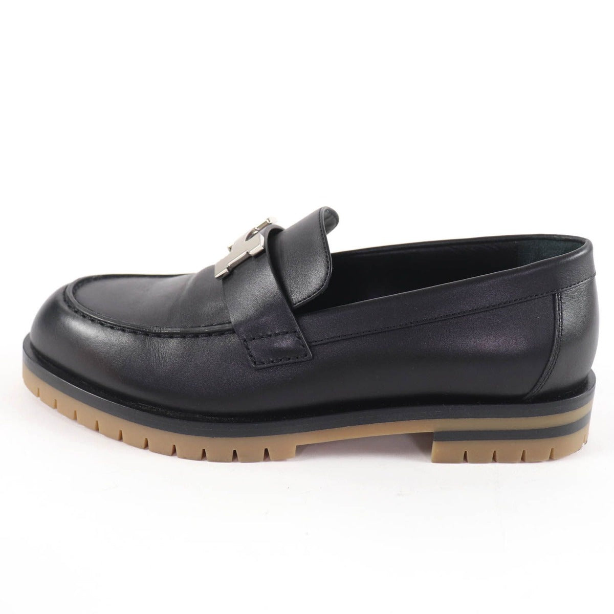 Hermes Faubourg Silver Hhardware Leather Loafers Black 36 Handbag — view 5