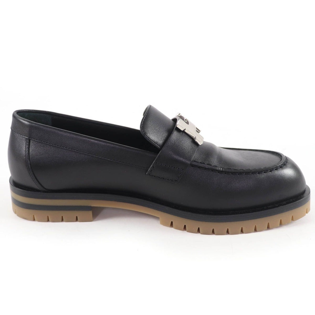 Hermes Faubourg Silver Hhardware Leather Loafers Black 36 Handbag — view 6