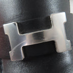 Hermes Faubourg Silver Hhardware Leather Loafers Black 36 Handbag — view 9