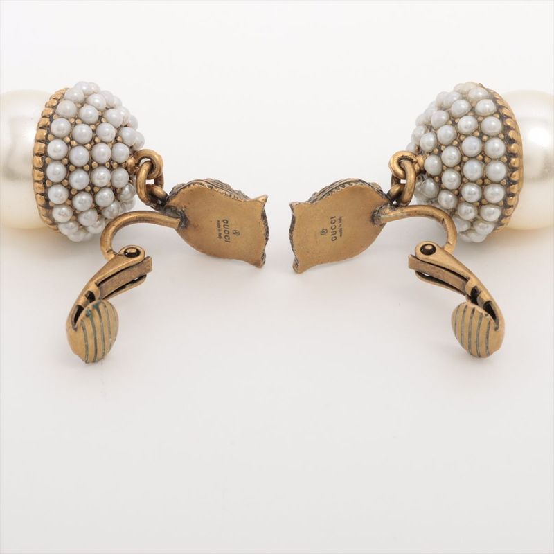 Gucci Taiga Head Earrings in GP and Faux Pearl — view 6