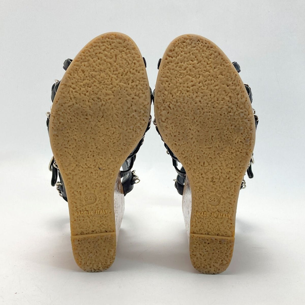 Chanel Chain Cork Wedge Sandals 3412 Black — view 4