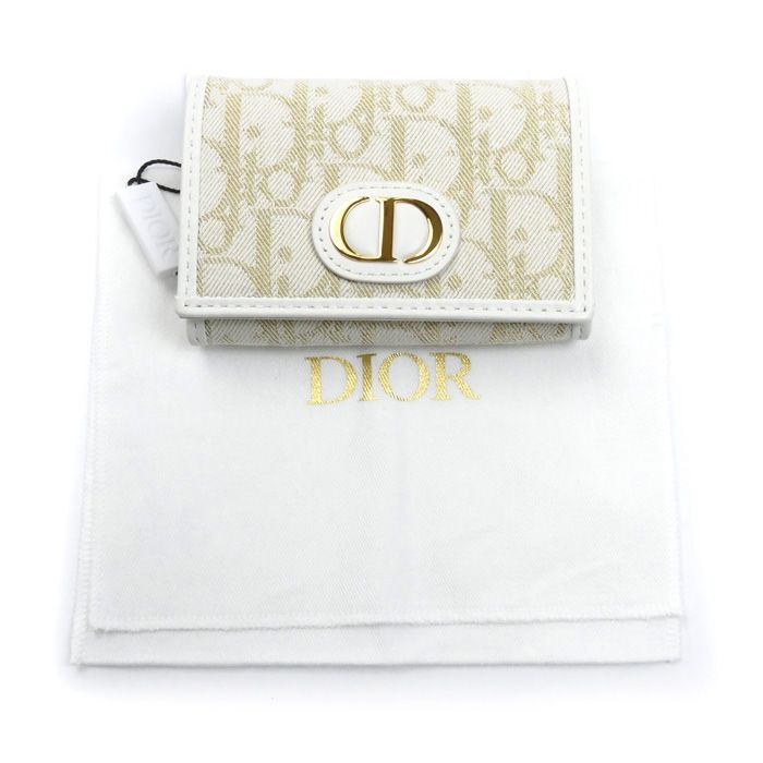 Christian Dior Oblique 30 Montaigne Medium Wallet Coin Case White Gold S2300 Unrg — view 7