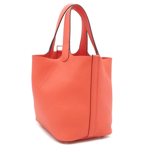 Hermes Handbag Picotin Lock PM Taurillon Clemence Orange Field Silver Hardware — view 3