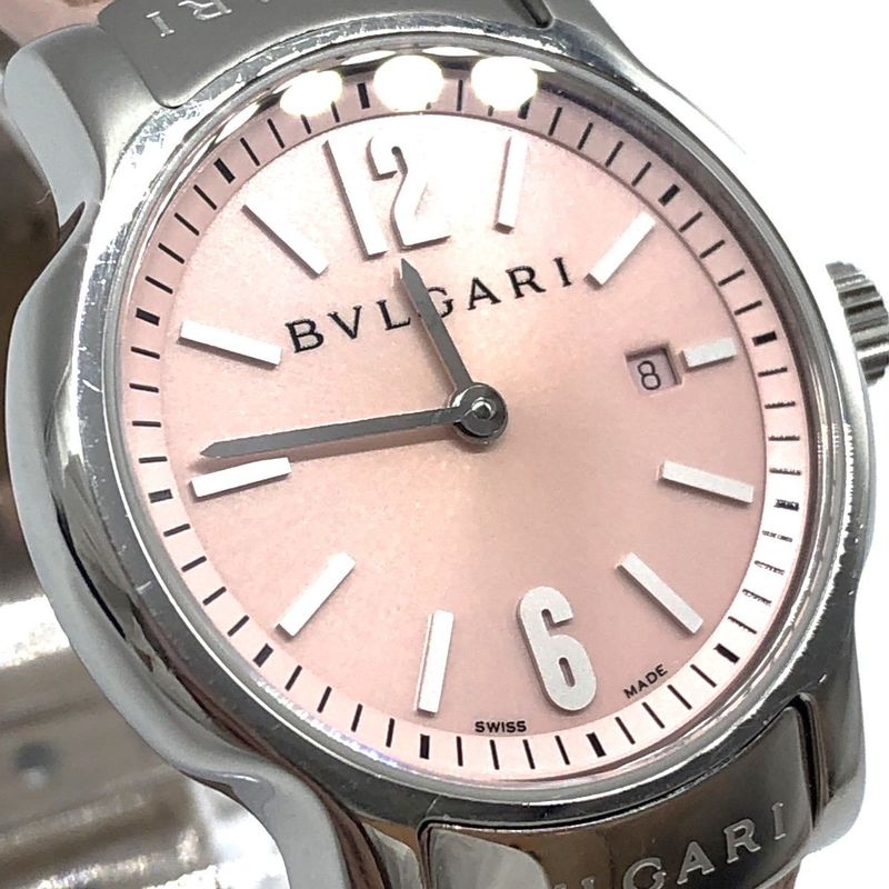 Bvlgari Solo Tempo St29 S Quartz Date Pink Dial Leather Watch Stuck — view 2