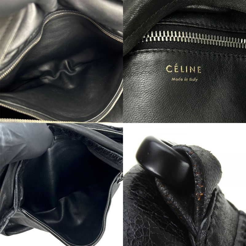 Celine Shoulder Bag Leather Halaco Suede Black Silver Hardware — view 8