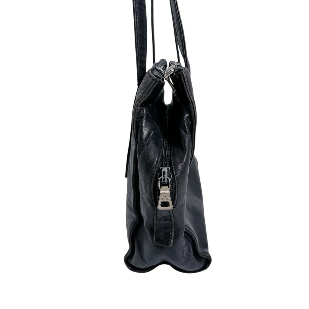 Prada Tote Bag Logo Shape Pressed Black — view 3
