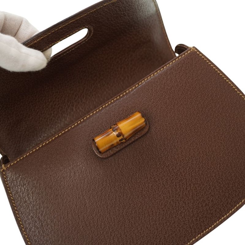 Gucci Bamboo Shoulder Handbag Leather Brown 0084 Vintage With Strap — view 6