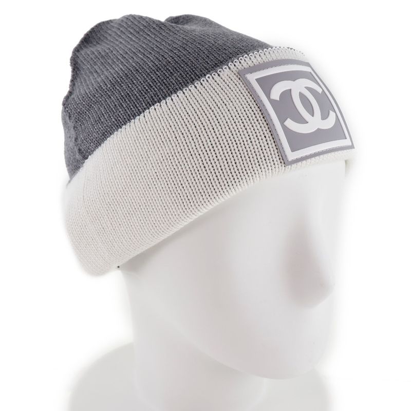 Chanel Coco Mark Sport Line Wool Silk Cashmere White Knit Cap — view 2