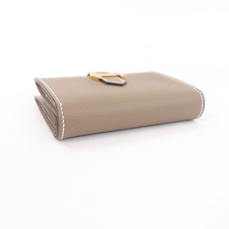 Hermes Bearn Mini Etoupe Vaux Epson Gold Hardware H Logo Wallet — view 4