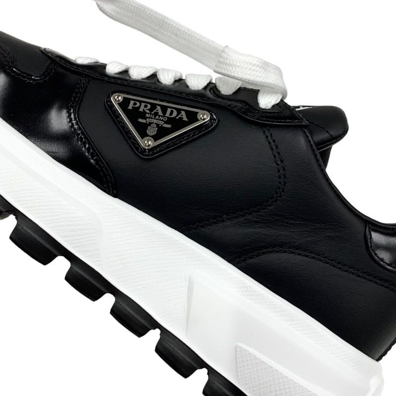 Prada Sneakers Shoes Leather Black White Triangle Logo — view 9