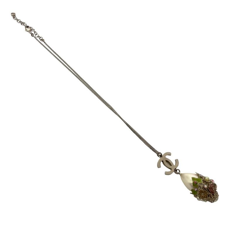 Chanel Coco Mark Metal Faux Pearl Chain Necklace Pendant Accessory 05P — view 7