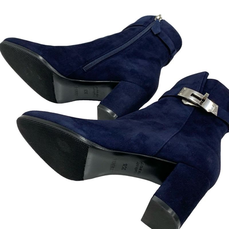 Hermes Saint Germain Boots Short Shoes Kelly Hardware Suede Navy — view 6