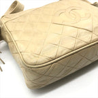 Chanel CC Logo Quilted Lambskin Fringe Shoulder Bag Beige Purse — view 5