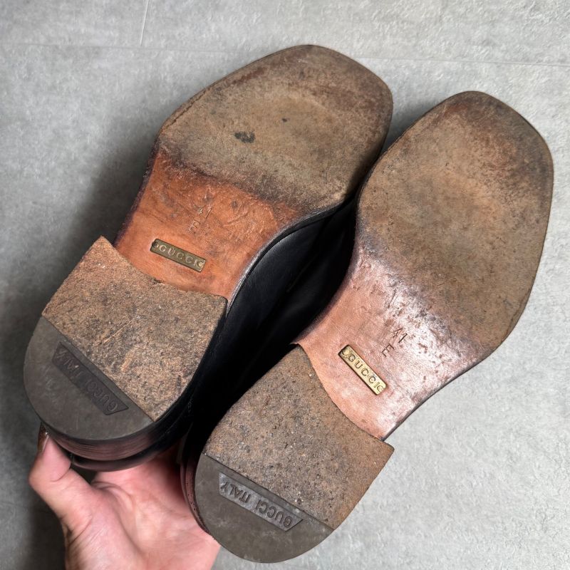 Gucci Horsebit Loafer Square Toe Black Gold Hardware 41 E — view 8