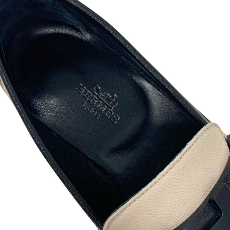 Hermes Royal Loafer Leather Shoes Beige Black White Hhardware Constance — view 7
