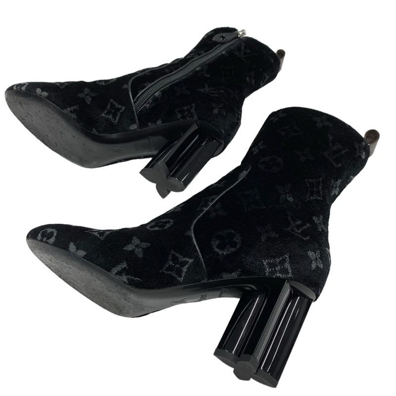Louis Vuitton Silhouette Line Boots Short Shoes Velor Black Monogram — view 6