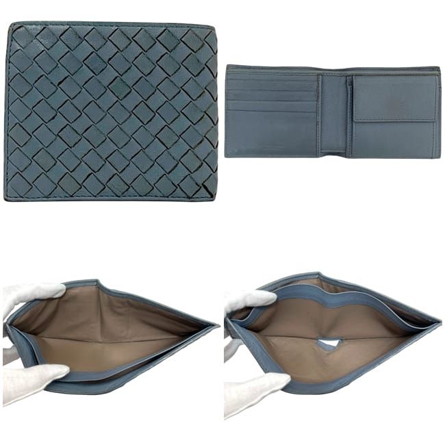 Bottega Veneta Fold Wallet Blue Intrecciato Leather — view 2