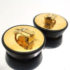 Chanel Earrings 2 8 Coco Mark Black Gold GP Round Large Vintage — view 4