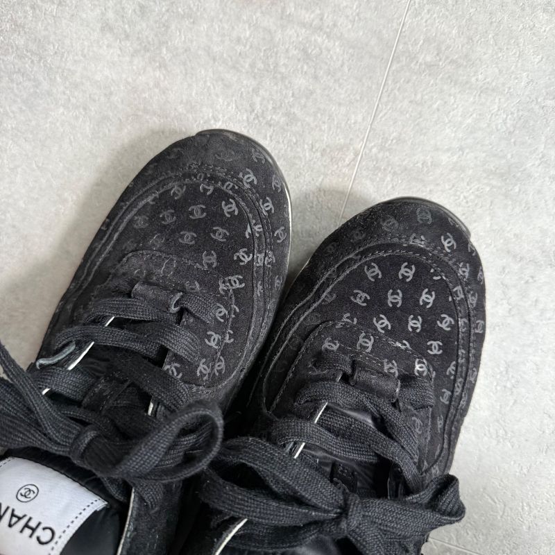 Chanel Coco Mark Sneakers Suede Mesh Logo Black White 38 — view 3