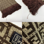 Fendi Zucca Pattern Fringe Muffler Brown Wool Stole Scarf — view 6