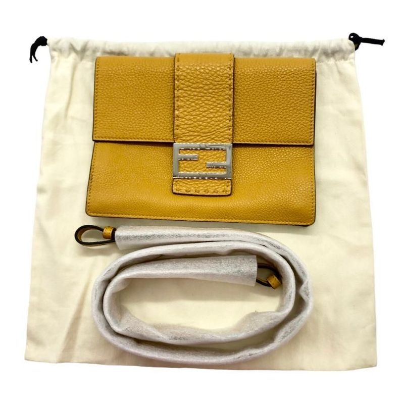 Fendi Shoulder Bag Flat Baguette Medium 7 Va524 FF Logo Yellow Silver Hardware — view 8