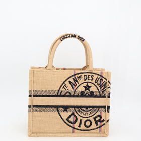 Christian Dior Book Tote Small M1265 Zruw m918 Bag Jute Canvas Beige Black — view 2
