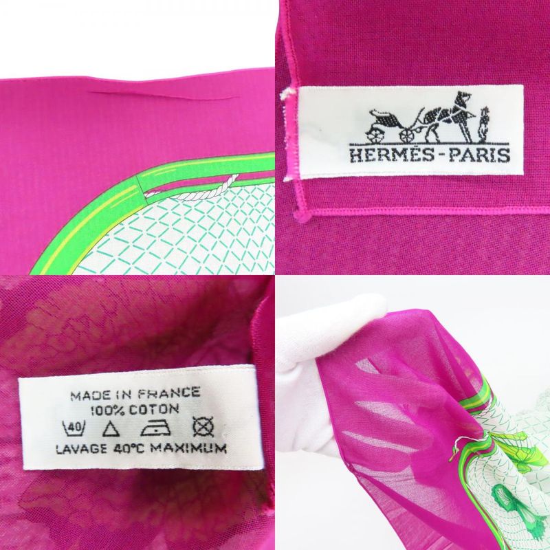 Hermes Shawl Pareo Cotton Purple White Green Butterfly Large Scarf — view 8