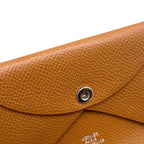 Hermes Card Case Coin Calvi Duo Engraved B Gold Brown Silver Hardware — view 9
