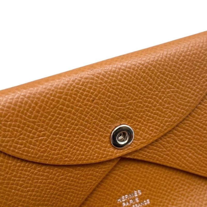 Hermes Card Case Coin Calvi Duo Engraved B Gold Brown Silver Hardware — view 9