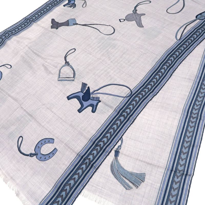 Hermes Shawl Rectangle 70% Cashmere 30% Silk Blue Cashcil Accessories — view 5