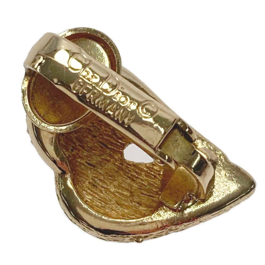 Christian Dior Heart Motif Rhinestone Gold GP Earrings — view 5