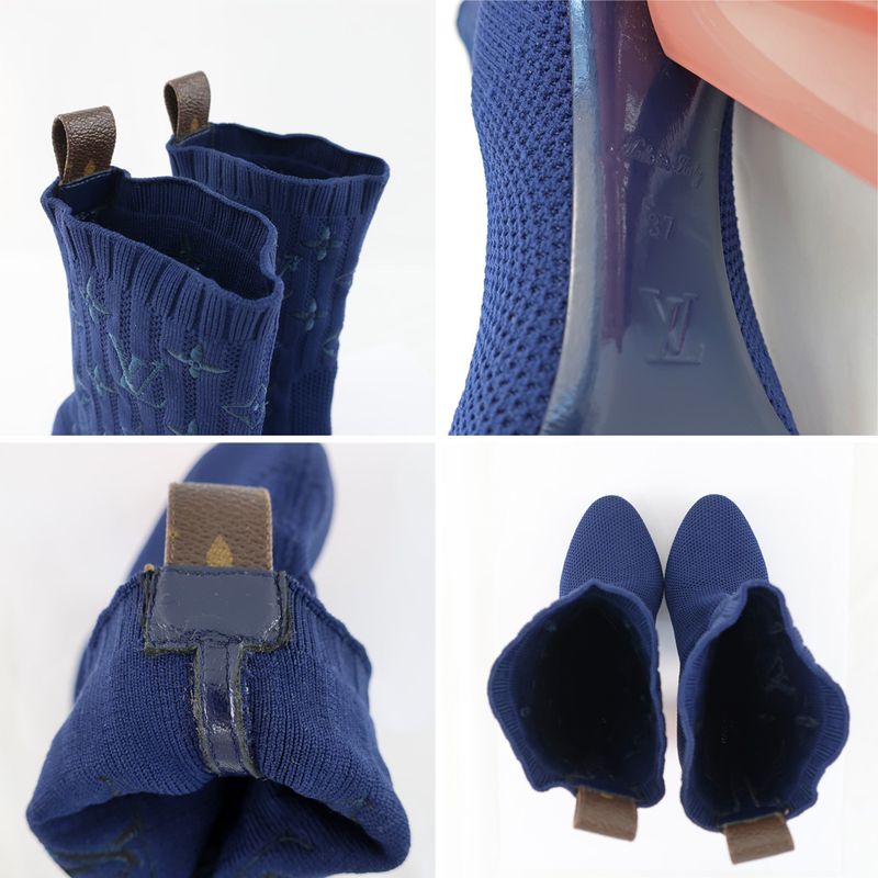 Louis Vuitton Knit Boots Ankle Sock Navy Pink — view 7