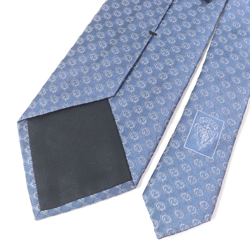 Gucci 100% Silk GG Logo All-over Pattern Cles Str Wide Tie Light Blue — view 4