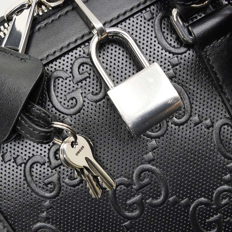 Gucci GG Embossed Boston Bag Black Leather 2-Way — view 9
