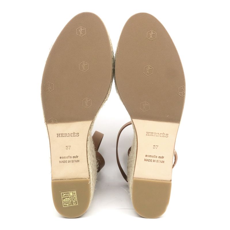 Hermes Espadrilles Tivoli Wedge Sole Sandals Blue Brown 37 — view 8